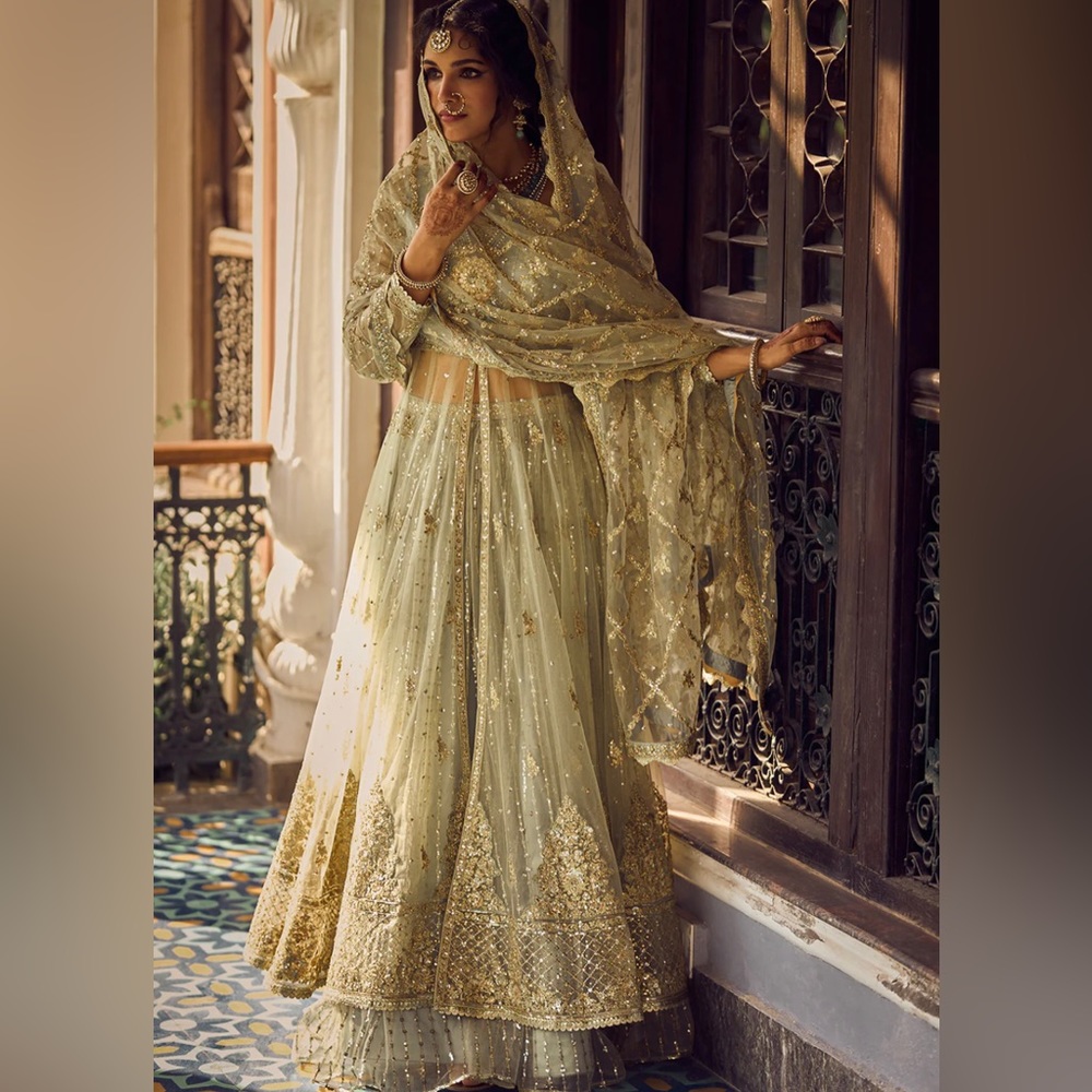 SOLD Light Mint Embroidered Anarkali Style Lehenga from Lashkaraa made in India